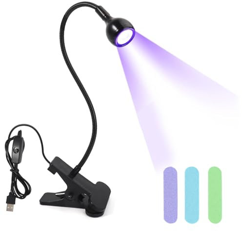 Coolicee UV Glue Curing Nail Lamp, Gel Nail Dryer LED Lamp, 3W USB Curing Nail Polish Tools, for Mobile Phone Repair Purple Light with Clip (Black)