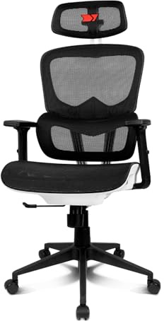 DRIFT GAMING DRAIR200 – Silla Gaming Profesional en Malla Reforzada, reposabrazos 2D Acolchados, pistón Clase 4, giratoria e inclinable, Cojines Lumbar y Cervical, Blanco/Negro/Rojo