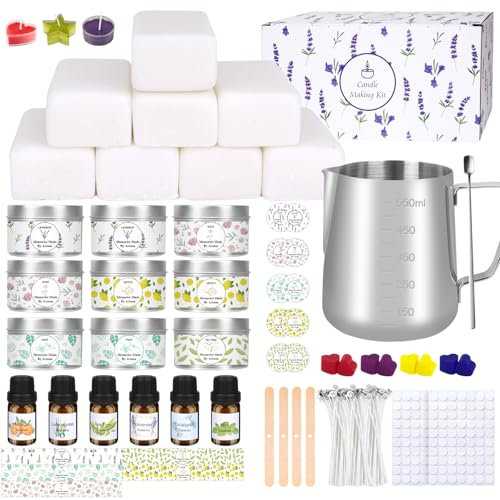 KIYTARBOO Candle Making Kit - DIY Adults & Beginners, Soy Wax, Stickers, Fragrance Oils, Candle Dyes, Tins, Wicks & Holders