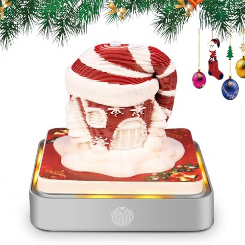 3D Kalender Abreißen 2025 mit Licht und Staubschutz, Notizblock-Papierschnitzkalender, Abreißbares Kreatives Memo, Schreibtischdekorationen für Büro und Zuhause (Weihnachtsmütze)