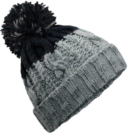 ASVP Shop Korkskruv kabel stickad tofsmössa enkel herr dam mössa varm vinter pom ullig keps, Ljusgrå/svart, One Size-M