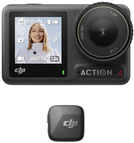 DJI Osmo Action 4 Standard Combo - 4K/120fps Waterproof Action Camera with a 1/1.3-Inch Sensor, Stunning Low-Light Imaging, 10-bit & D-Log M Color Performance, Long-Lasting 160 Mins, Outdoor Camera