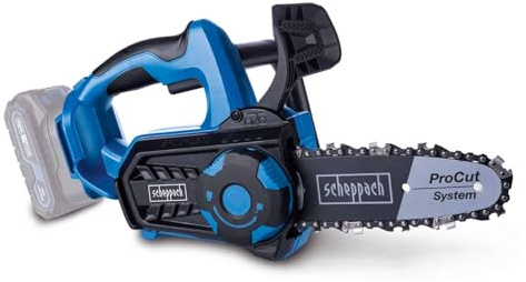Scheppach Batteridriven minimotorsåg BC-TCS200-X | 17,5 cm skärlängd | 7 m/s skärhastighet | svärd & kedja 8 tum/20 cm | Borstlös | 20 V-IXES-serien | 10 års garanti | Utan batteri och laddare
