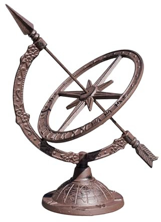 Darthome Cast Iron Armillary Sundial 32x39x25cm Antique Brown Arrow Garden Outdoor Heavy Sun Clock