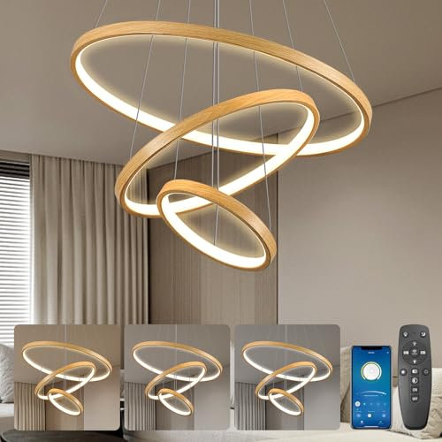 YOODI LED Hängeleuchten Esstisch Dimmbar mit Fernbedienung & APP 50+35+20cm 3 Ringen 45W 3000K-6000K Moderne LED Pendelleuchte Hängelampe Maximale Höhe 150cm für Schlafzimmer,Wohnzimmer