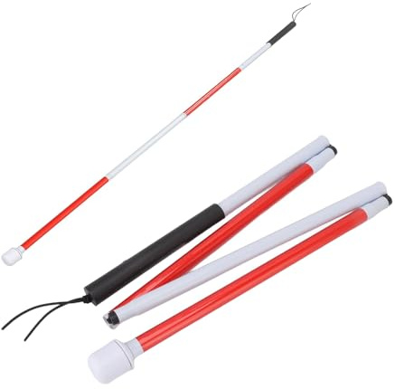 Uadme Bastón plegable portátil para caminar Ck de larga duración, bastón de senderismo con mango antideslizante rojo-blanco bastón plegable para personas con discapacidad visual