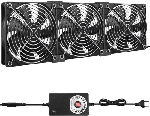 3 x 120mm Gehäuselüfter: Leise PC Lüfter Set mit Geschwindigkeitsregelung, 12V/220V Axiallüfter Kühlung Computer Lüfter Leise für Computer, Laptop, Router, AV-Schrank, Server & TV-Box, Schwarz