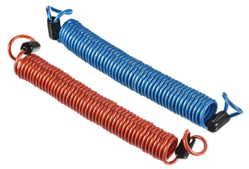 TA-VIGOR 2 cables de acero de seguridad de 2,5 mm x 2,5 m, cuerda de alambre antirrobo con resorte recubierto con doble bucle para equipaje, bicicletas, puertas, azul y rojo
