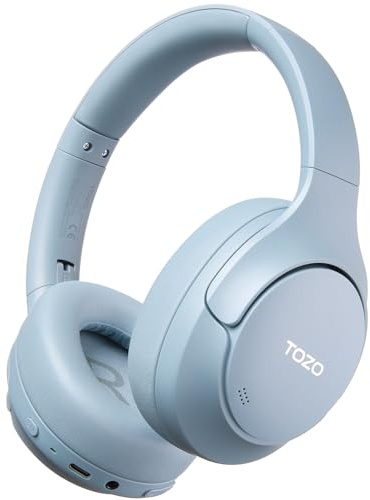 TOZO HT3 Cascos Inalámbricos Bluetooth 6.0, Híbrida ANC Audio Espacial, Chat IA con 5 Mics, 90H Reproducción, 32 EQ Conexión Multipunto, 3.5mm AUX Audio Cable y USB Tipo C, Azul