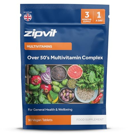 Zipvit Multivitamin Advanced 50 Plus Active Formula for Women & Men - 90 Vegan Tablets. Supports Bone Health and Your Immune System. 3 Months Supply, Eco-Friendly Pouch
