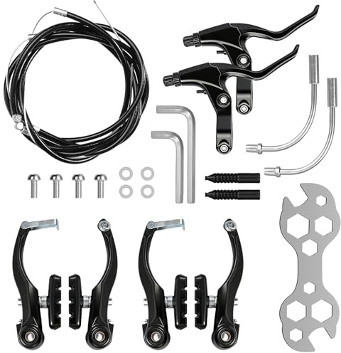DELAESI Freni per bicicletta Set freni bicicletta Nero V-Brake con cavo freno leva freno pastiglie freno Universale Alluminio Freni bicicletta per la maggior parte delle biciclette