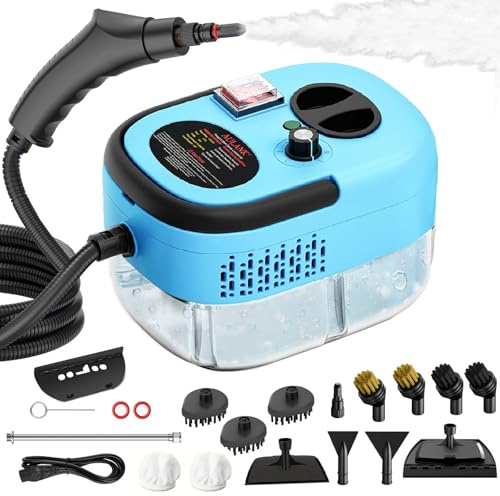 Rewing Steam Cleaner Handheld Steam Cleaner 1.2L Water Tank, 15s Fast Heating, with 14 Accessories, for Multi-Surface Stain Removal, Perfect for Stain Removal, Car, Sofa, Kitchen (Blue)