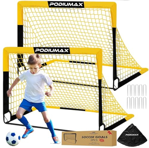 PodiuMax 2PCS Football Goal, 4x3 FT Pop Up Kids Goal Football Net with Carry Bag for Outdoor/Indoor Used, Easy Install Durable Football Goals for Improving Pass & Shoot