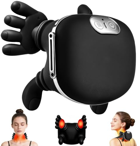 YGVQN Massaggiatore Cervicale 4D Senza Fili con Calore, 3 Livelli Intensità & 2 Temperature, Allevia Dolori Collo e Spalle, Ricaricabile USB-C, Massaggiatore per Casa, Ufficio, Viaggio (Nero)