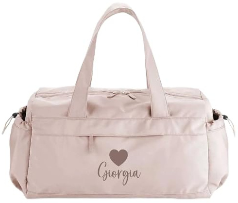 Kit Nascita Personalizzato Borsone + Sacchetti Cambio Nome | Set Asilo Nido Neonato | Borsa Mamma Capiente + Sacchetti Cotone Cambio Bambino (Borsone Rosa)