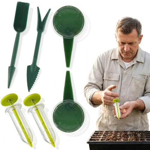 Sembradora Manual de Semillas, Plantador Manual de Hortalizas, Esparcidor de Semillas - Herramienta de Siembra para Semillas Pequeñas, Verduras y Flores, Juego de 6 Piezas para Jardinería y Huertos Ca