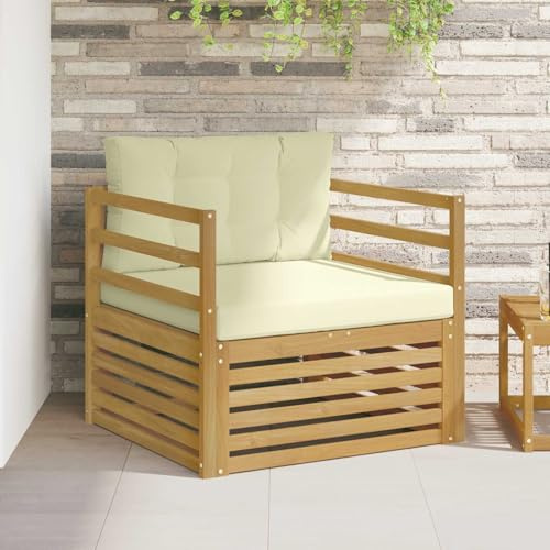 sephironlbb Divano da esterno bianco e crema in legno di acacia massiccio con imbottitura resistente alle intemperie, gruppo di sedute modulare per terrazza, balcone e giardino d'inverno, salvaspazio
