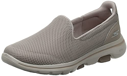 Skechers Women's GO Walk 5 Slip On Trainers, Taupe Textile Trim, 6 UK Wide