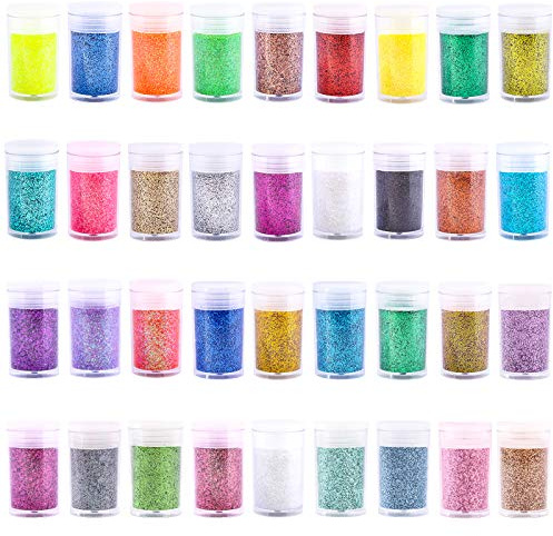 Extra Fine Glitter, Set of 36 Colors Nail Arts Cosmetic, Resin Crafts Loose Glitter Powder Shaker for Face Body Hair Eye Lip Gloss Makeup, Slime and Tumbler Making