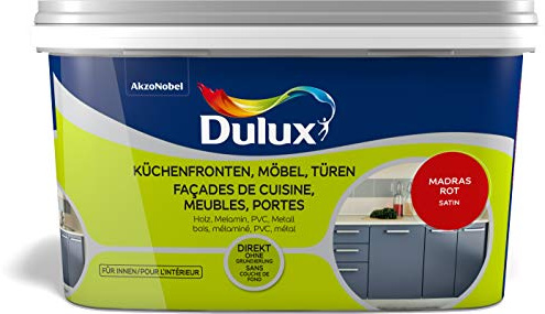Dulux up Renovierungsfarbe Küchenmöbel, Türen, Möbel, seidenmatt, Farbe Madras-Rot 750ml, 5280673, 0.75 L