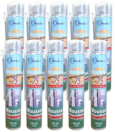 DSTOCK60 - LOT DE 10 MOUSSES EXPANSIVES MANUELLES 750ML - MOUSSE POLYURETHANE PROFESSIONNELLE - ISOLE, COLLE, REBOUCHE - EXTERIEUR ET INTERIEUR
