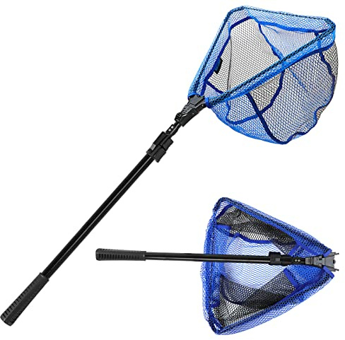 Red de pesca de goma, red de aterrizaje plegable con barra telescópica de fibra de vidrio y mango, malla recubierta de goma para pescar en agua dulce, fácil de capturar y liberar, extensible (250 cm)