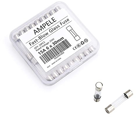 AMPELE (Pack of 20) 15A Fast-Blow Fuse 15Amp 250V Glass Fuses 0.24 x 1.18 inch / 6 x 30 mm (15Amp)(F15AL)