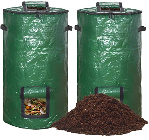 MyLifeUNIT Compost Bins Outdoor, Composting Bin for Outside Garden, Reusable Garden Yard Waste Bag, 34 Gallons (2 Pack, Green)
