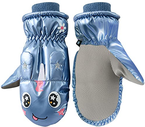 Seasboes Skihandschuhe Kinder, Winter wasserdichte Winddichte Handschuhe, Fäustel, Warme Fäustlinge, Fausthandschuhe für Jungen Mädchen im Outdoor-Sport Skifahren, Laufen, Radfahren, Wandern (blau)