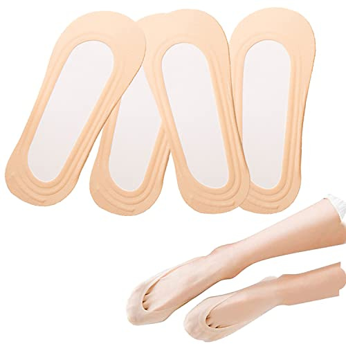 4Pairs No Show Socks Women Low Cut Socks Non-Slip with Silicone Strips for Sneaker High-heel Shoes Loafer （Natural ）