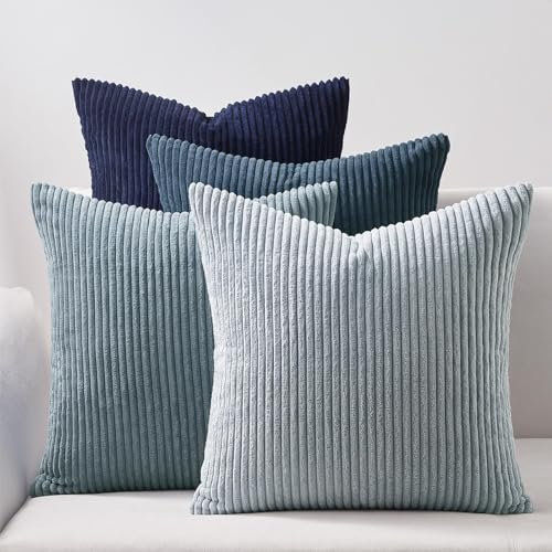 Topfinel 45x45 Kissenbezug blau 4er Set Kordsamt Kissenbezüge Kissenhülle Dekokissenbezug sofakissen dekokissen deko für Sofa Schlafzimmer Wohnzimmer Balkon Kinder flauschig Farbverlauf