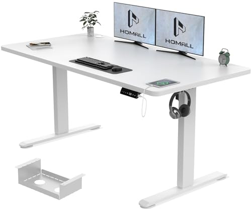 Homall Electric Standing Desk 140x70cm Height Adjustable Sit Stand Desk with USB Charging, Time Reminder, 3 Memory Settings, Wire Management Tray, White