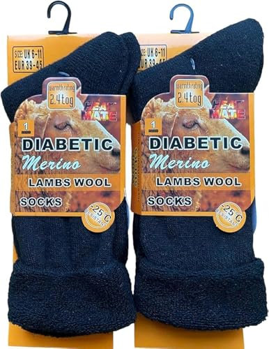 ITRAT® Men's Diabetic Merino Wool Thermal Heated Extra Warm Socks 2.4TOG (-25°C resistant) - Hiking, Walking, Thermal, Athletic, Outdoor Winter Socks (Two Pairs)