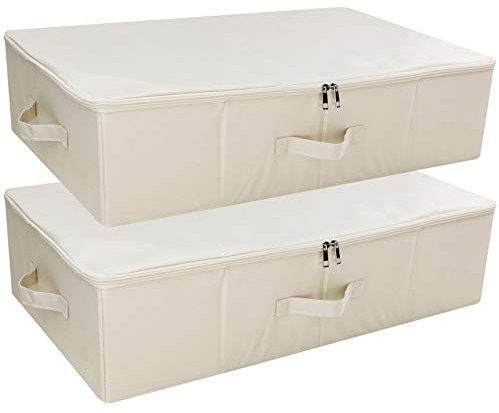 iwill CREATE PRO Confezione da 2 scatole portaoggetti sottoletto pieghevoli con coperchio, per camera da letto, armadio, soffitta, beige