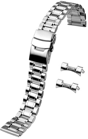 Juntan Edelstahl Uhrenarmband 20mm, Gebogenes Ende Gerades Ende für Männer Frauen, Metall Uhrenarmbänder Armband Schnellspanner Ersatzarmband mit Doppelter Faltschließe Silber