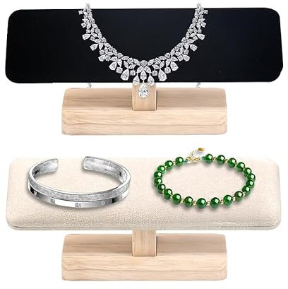 HEKOBAG 2 Stück Uhrenhalter Uhrenständer Holz Armbandhalter Armbandständer Weiß/Schwarz Schmuck Display Holz Armband Halterung Armreif Display für Uhr Armband Halskette Geschenk (19.4 x 6 x 8.5cm)