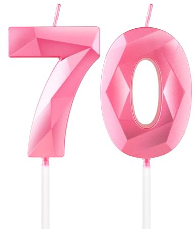 mciskin Pink 70th Birthday Candles, 3D Number 70 Candles for Cake, Women Men 70th Birthday Decorations,Pearl Pink Candle Cake Topper Decorations for Birthday Party Weddings Anniversary Supplies