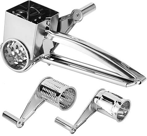 Grattugia per Formaggio a Manovella in Acciaio Inossidabile per Grattugiare, Grattugiare e Affettare, Ideale per gli Appassionati di Cucina, Lavabile in Lavastoviglie, 3 Tamburi
