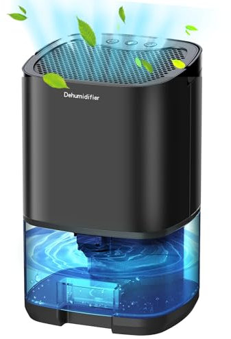 Powate Déshumidificateur 1000 ML,Déshumidificateur d'Air Electrique Silencieux Portable Compact Arrêt Automatique,Silencieux,Résistance à La Moisissure,Lumière7 LED Couleur,Chambre,Bain, Armoire,Noir