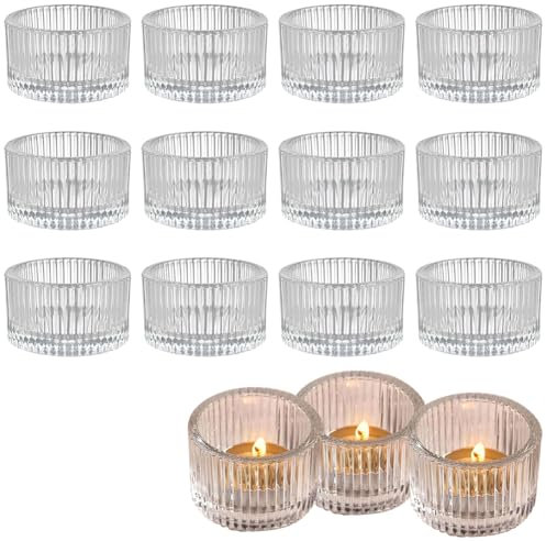 12 Stück Teelichthalter, Klar Teelichthalter Glas, Kerzengläser, Teelichtgläser, Teelichtgläser Weihnachten für Hochzeit Tisch, Mini Teelichthalter für Hochzeit, Geburtstagsfeier Deko (5cm x 3.5cm)
