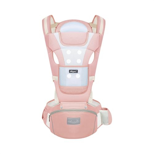 Mjuk och andningsbar bärsele med främre fickor dubbla sidofickor för mobiltelefon och flaskor 0 36 månader gammal baby (Pink)