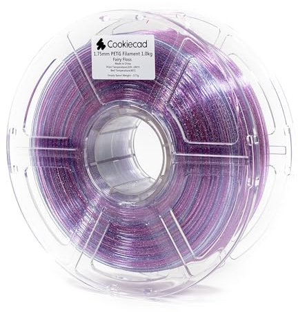 Cookiecad Fairy Floss Translucent Pink-Purple-Blue Rainbow Glitter PETG 3D Printer Filament 1.75mm 1kg