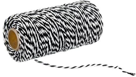 Nastro di Cotone, 3 Rotoli di Filato di Cotone, Regali di Natale, Cordino Decorativo per pacchi, Cordino per bricolage, spago da Panettiere, spago da Macellaio Bianco e Nero