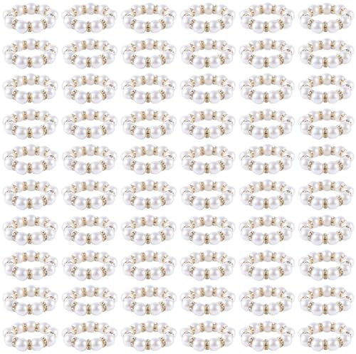 60pcs Pearl Napkin Rings, Metal Elegant Beaded Napkin Rings Holders Serviette Buckles for Holiday Party Wedding Formal Casual Dining Table Decor (White&Gold)