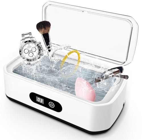 Dispositivo de limpieza ultrasónica, 49000 Hz, limpiador ultrasónico, dispositivo de limpieza de gafas de 650 ml con 5 funciones de tiempo, limpiador ultrasónico profesional para limpiar gafas