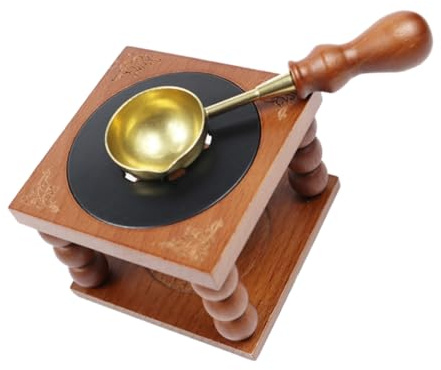 Gadpiparty Portable Wax Warmer with Copper Melting Pot Efficient Wax Seal Furnace for Sealing Stamps European Retro Beech Wood Design for Letters Invitations