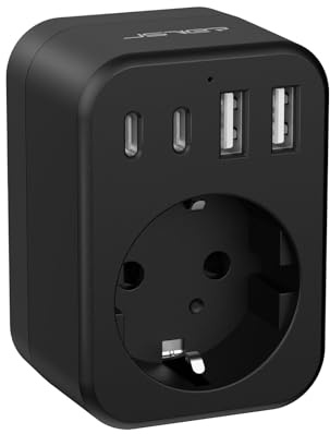 JSVER Adaptador Enchufe para Japon, Adaptador de Viaje Japón con 2 USB y 2 USB C, Enchufe Tipo A para EU Español a Japones,América, México, Canadá, Tailandia-Negro