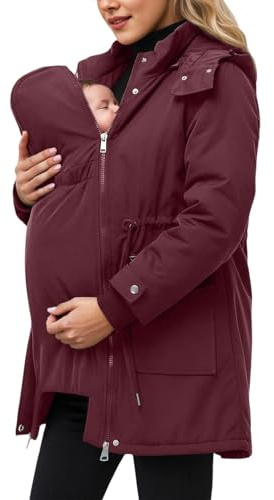 RUMAOZIA Veste de portage d'hiver pour femme - Veste de grossesse 3 en 1 - Veste de grossesse avec insert pour bébé - Veste d'hiver de grossesse - Veste de transition imperméable - Veste d'extérieur
