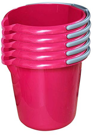 Putzeimer Set - 5 Stück mit Ausguss und Skala, 5 Liter - Eimer rund, Wassereimer Kunststoff, Haushaltseimer Plastik, Farbe: pink