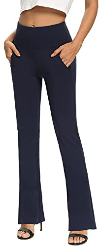 SAFORT 28 30 32 34 Inseam Dress Bootcut Yoga Pants with Pockets High Waist Capri Pants Pull On Stretch Trousers for Work, Blue, L